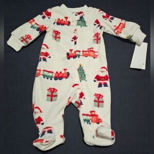 NWT Newborn Carter's White and Red Santa Train Footed Sleeper
